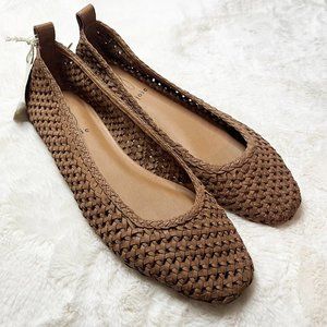 Joie Brown Genuine Leather Woven Ballet Flats